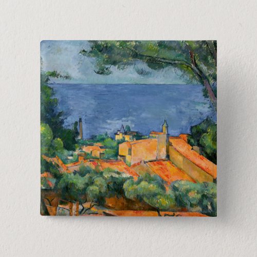 Paul Cezanne _ Estaque with Red Roofs Button