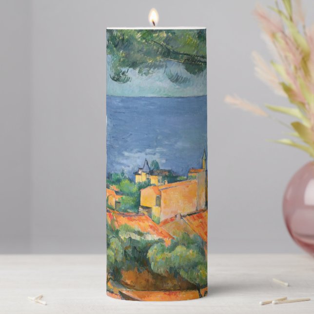 Paul Cezanne - Estaque with Red Roofs Pillar Candle (In Situ)