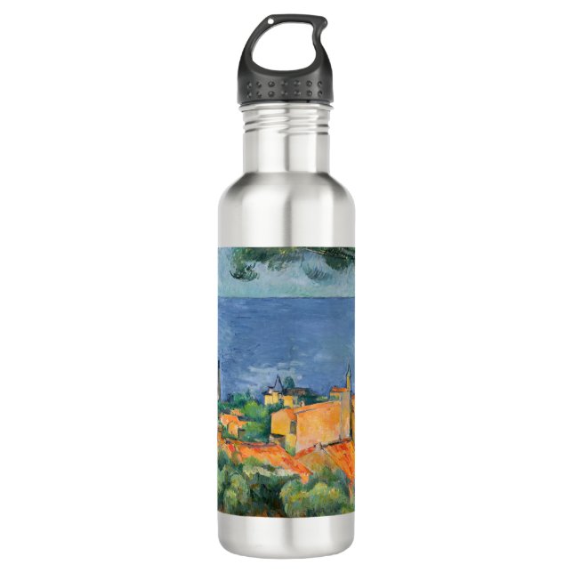Paul Cezanne - Estaque with Red Roofs Stainless Steel Water Bottle (Front)