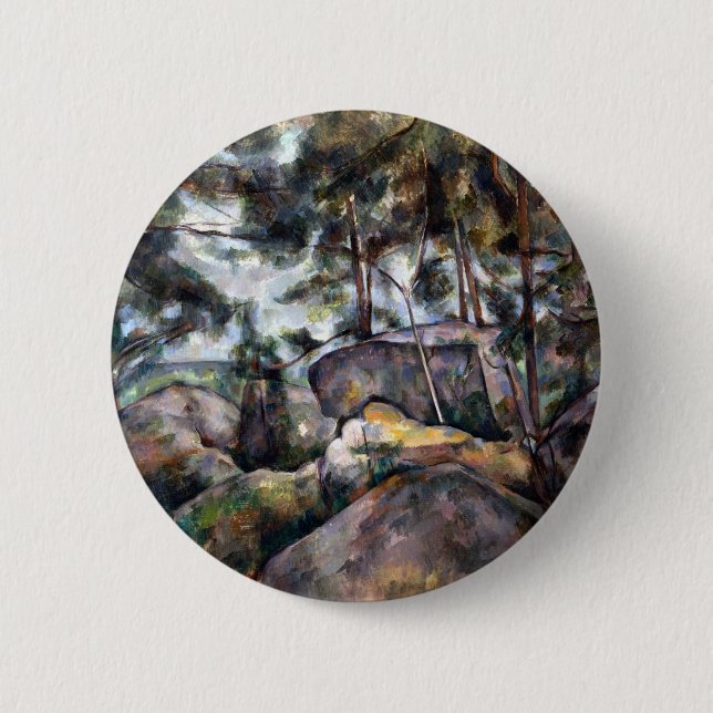 Paul Cezanne Rocks in the Forest Button (Front)