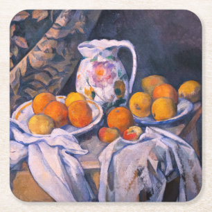 Paul Cezanne - Still Life with a Curtain Square Paper Coaster