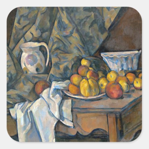 Paul Cezanne  Still Life with Apples and Peaches Square Sticker