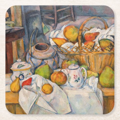 Paul Cezanne _ Still Life with Basket Square Paper Coaster