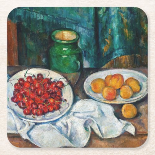 Paul Cezanne _ Still Life with Cherries and Peachs Square Paper Coaster