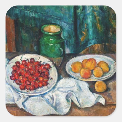 Paul Cezanne _ Still Life with Cherries and Peachs Square Sticker
