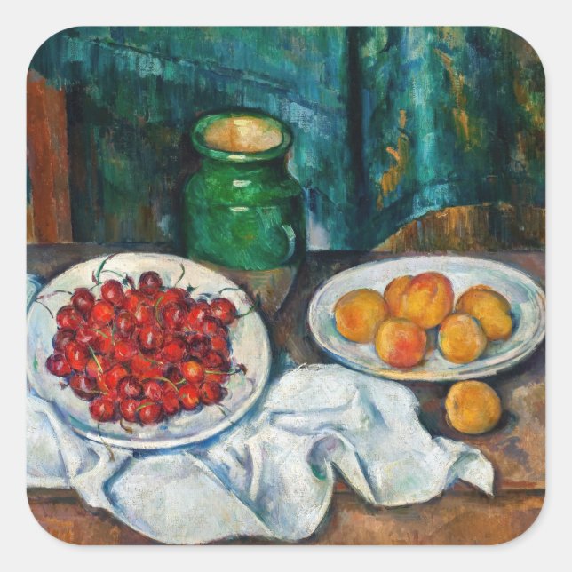 Paul Cezanne - Still Life with Cherries and Peachs Square Sticker (Front)