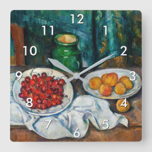 Paul Cezanne - Still Life with Cherries & Peaches Square Wall Clock