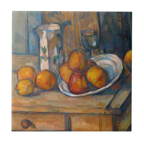 Paul Cezanne _ Still Life with Milk Jug and Fruits Ceramic Tile