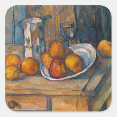 Paul Cezanne _ Still Life with Milk Jug and Fruits Square Sticker