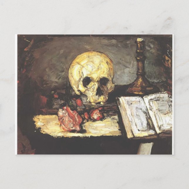 Paul Cezanne- Still life with skull, candle & book Postcard (Front)