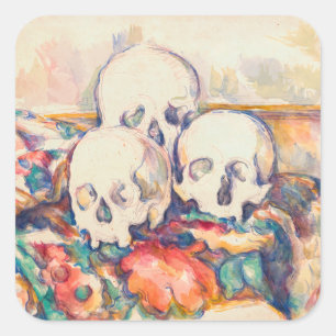 Paul Cezanne - The Three Skull Watercolor Square Sticker