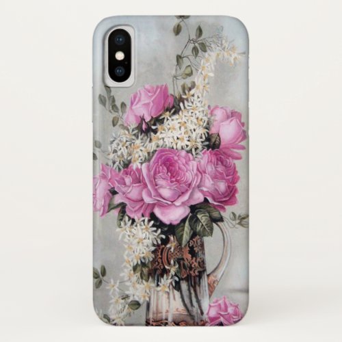 Paul De Longpre Pink Roses in Vase iPhone X Case