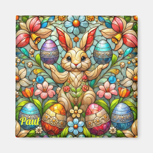 PAUL~ Easter Bunny and Eggs ~  Magnet (Front)