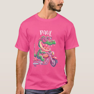 Paul Funny Alligator Motorcycle Design for Boys Na T-Shirt