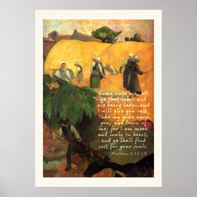 Paul Gauguin Haymaking with Bible Verse Christian Poster (Front)