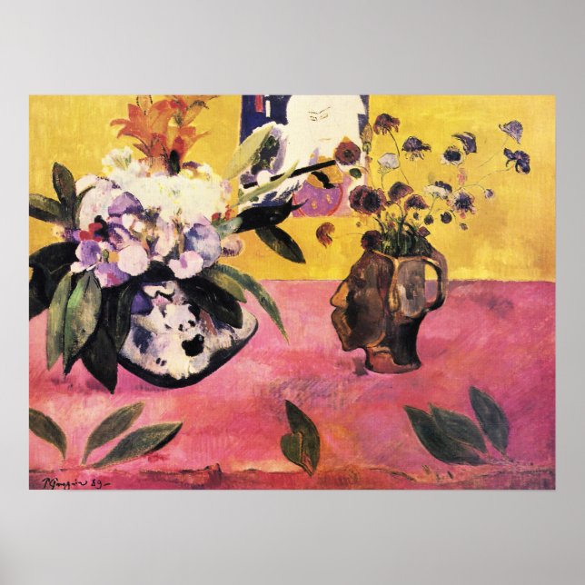 Paul Gauguin Head-Shaped Vase and Japanese Woodcut Poster (Front)
