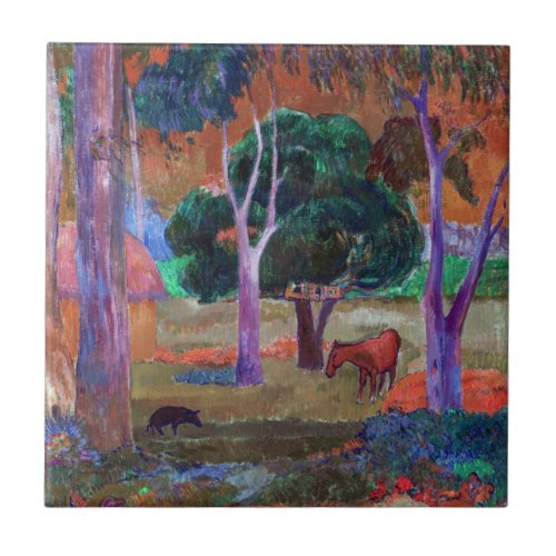 Paul Gauguin _ Landscape with a Pig and a Horse Ceramic Tile