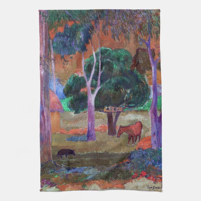 Paul Gauguin - Landscape with a Pig and a Horse Kitchen Towel (Vertical)