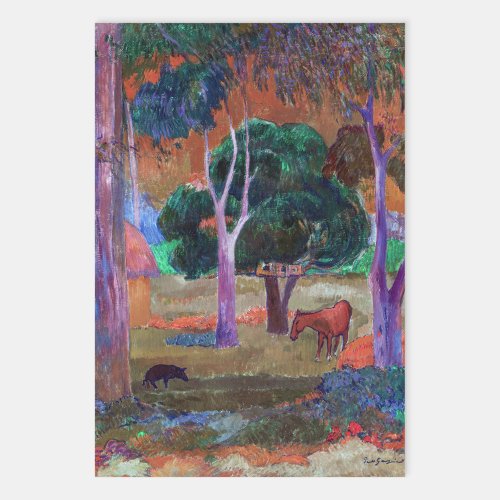 Paul Gauguin _ Landscape with a Pig and a Horse Wrapping Paper Sheets