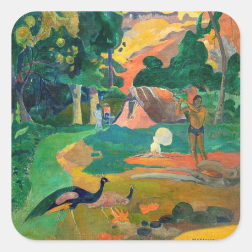 Paul Gauguin _ Landscape with Peacocks  Matamoe Square Sticker