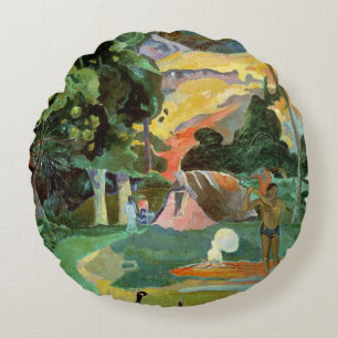 Paul Gauguin Matamoe or, Landscape with Peacocks Round Pillow