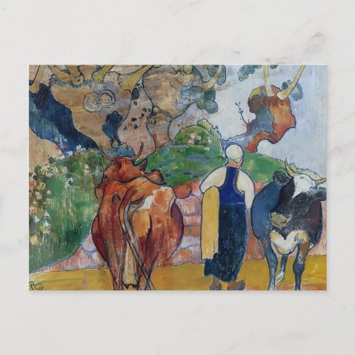 Paul Gauguin_Peasant Woman and Cows in a Landscape Postcard
