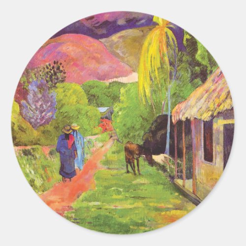 Paul Gauguin Road in Tahiti Vintage Fine Art Classic Round Sticker