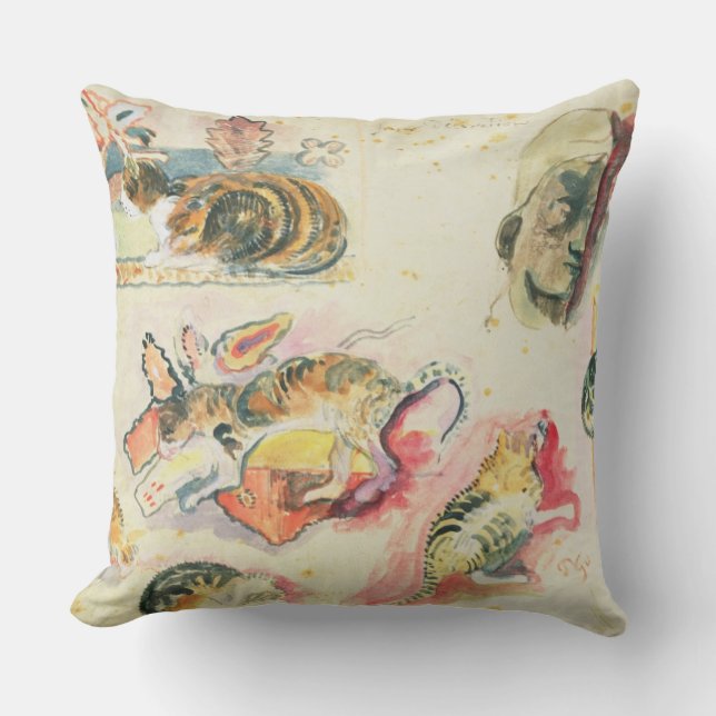 Paul Gauguin | Study of Cats and a Head (w/c on pa Throw Pillow (Front)