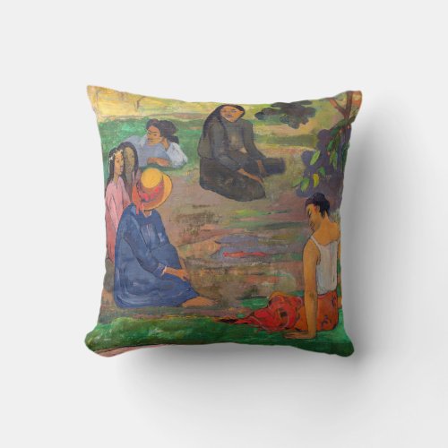 Paul Gauguin _ The Conversation  Les Parau Parau Throw Pillow