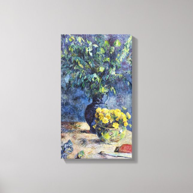 Paul Gauguin Two Vases of Flowers and a Fan Canvas Print (Front)