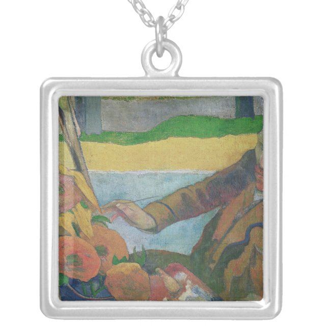 Paul Gauguin | Van Gogh painting Sunflowers, 1888 Silver Plated Necklace (Front)