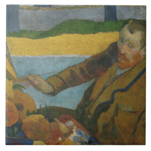 Paul Gauguin Vincent van Gogh painting sunflowers  Ceramic Tile