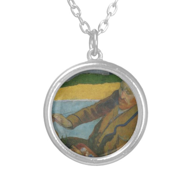Paul Gauguin Vincent van Gogh painting sunflowers  Silver Plated Necklace (Front)