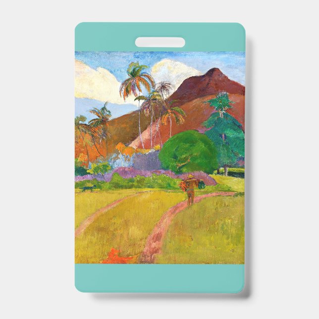 Paul Gauguin's Tahitian Landscape famous painting Badge (Front)