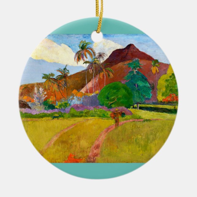 Paul Gauguin's Tahitian Landscape famous painting Ceramic Ornament (Front)