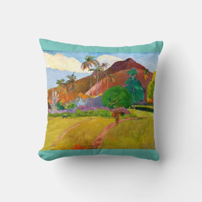 Paul Gauguin's Tahitian Landscape famous painting Throw Pillow (Front)