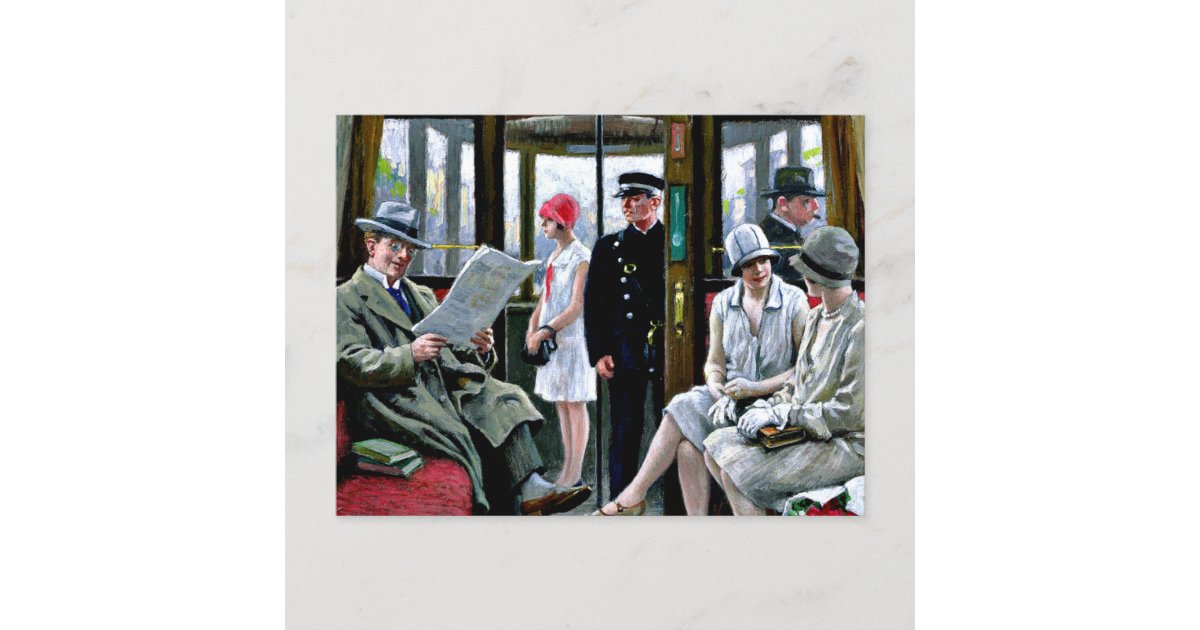 Paul-Gustave Fischer art - Copenhagen Tram. Postcard