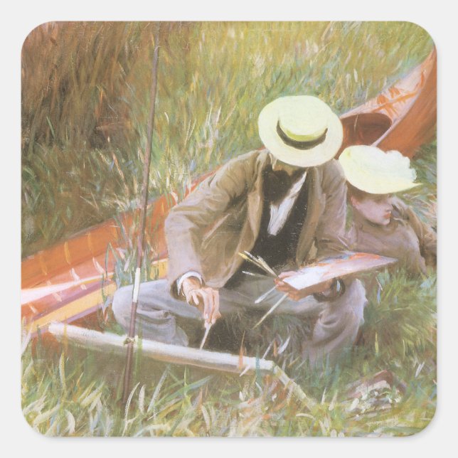 Paul Helleu Sketching with His Wife by JS Sargent Square Sticker (Front)