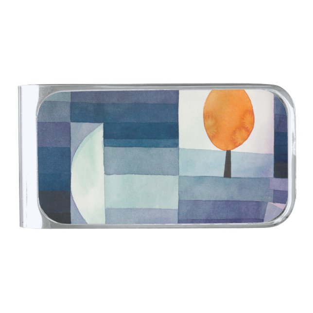 Paul Klee Abstract Tree Blue Painting Silver Finish Money Clip (Front)