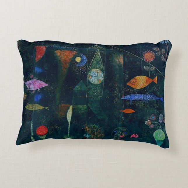 Paul Klee Fish Magic Abstract Painting Graphic Art Accent Pillow (Back)
