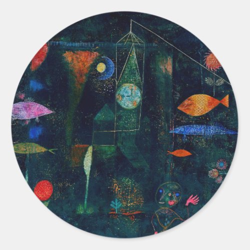 Paul Klee Fish Magic Abstract Painting Graphic Art Classic Round Sticker