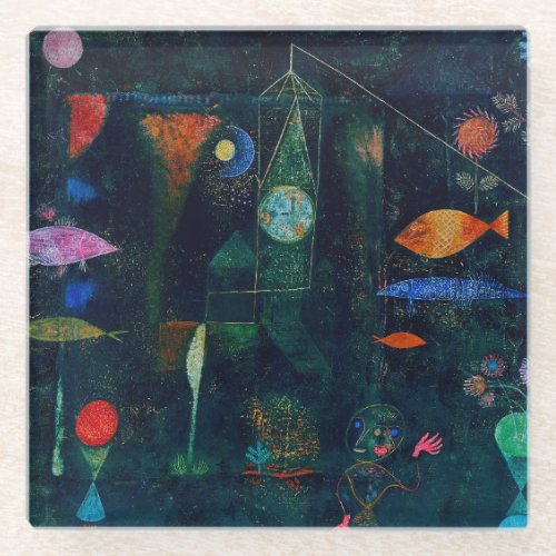Paul Klee Fish Magic Abstract Painting Graphic Art Glass Coaster