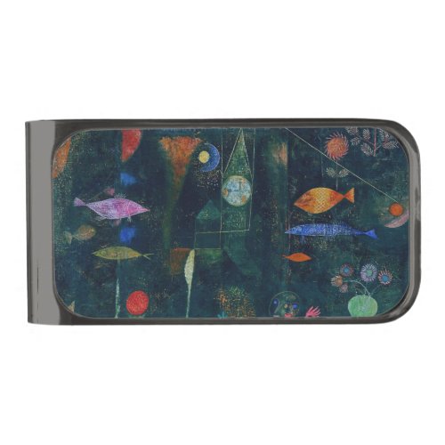 Paul Klee Fish Magic Abstract Painting Graphic Art Gunmetal Finish Money Clip