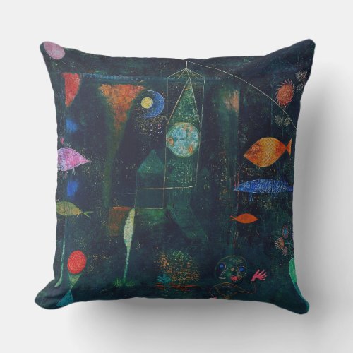 Paul Klee Fish Magic Abstract Painting Graphic Art Outdoor Pillow