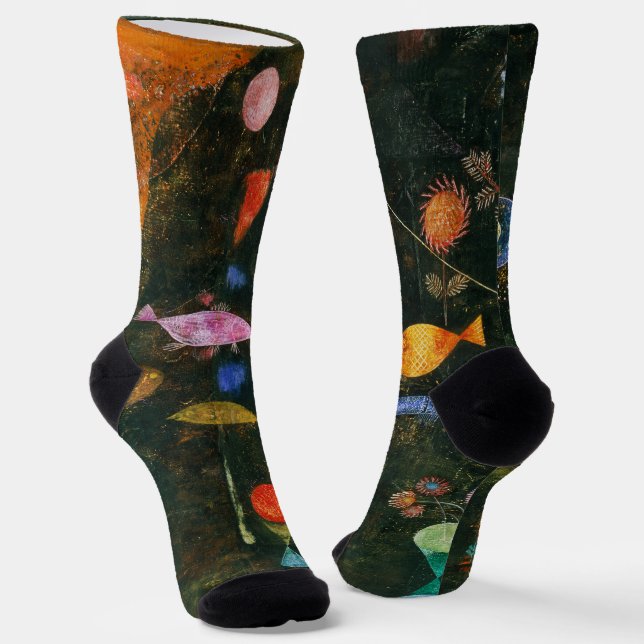 Paul Klee Fish Magic Abstract Surrealist Art Socks (Angled)