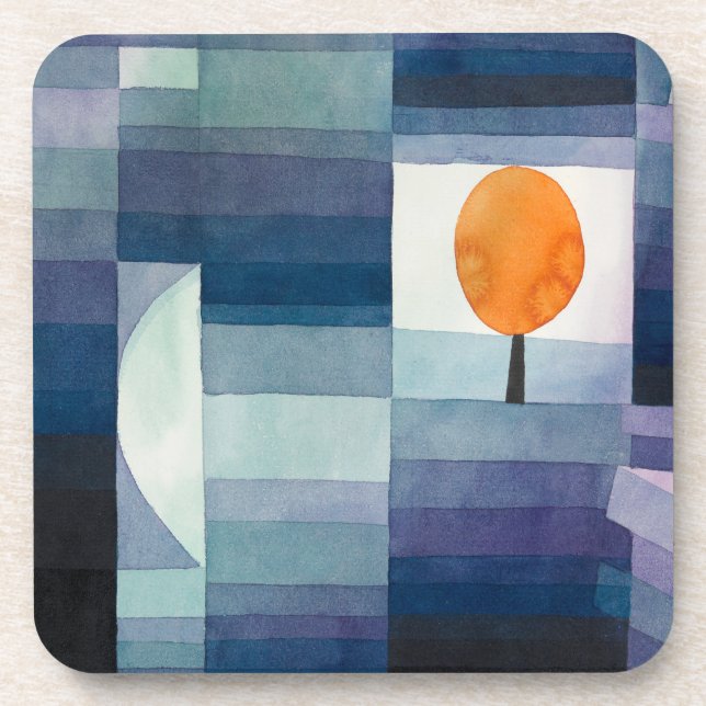 Paul Klee Harbinger of Autumn Blue Modern Abstract Beverage Coaster (Front)