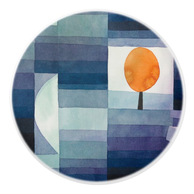 Paul Klee Harbinger of Autumn Blue Modern Abstract Ceramic Knob (Front)