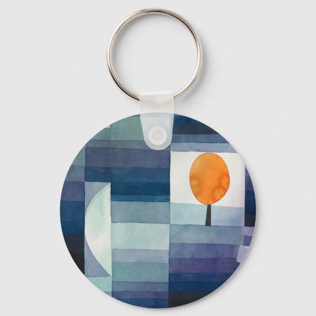 Paul Klee Harbinger of Autumn Blue Modern Abstract Keychain (Front)