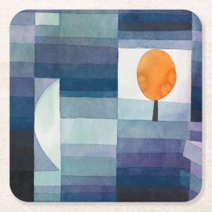 Paul Klee Harbinger of Autumn Blue Modern Abstract Square Paper Coaster