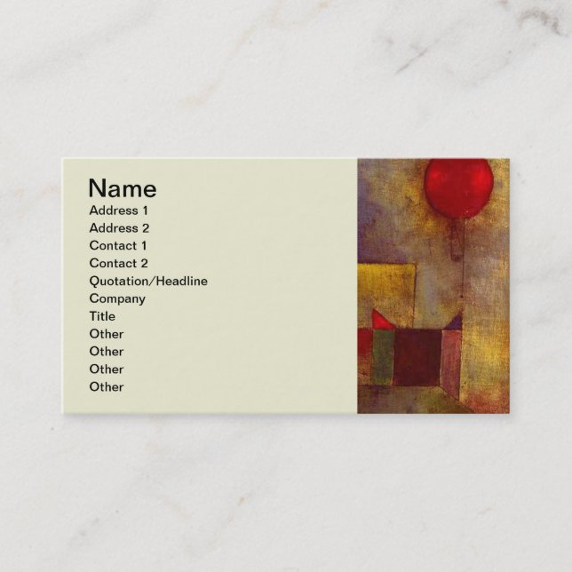 Paul Klee Red Balloon Abstract Colorful Art  Business Card (Front)